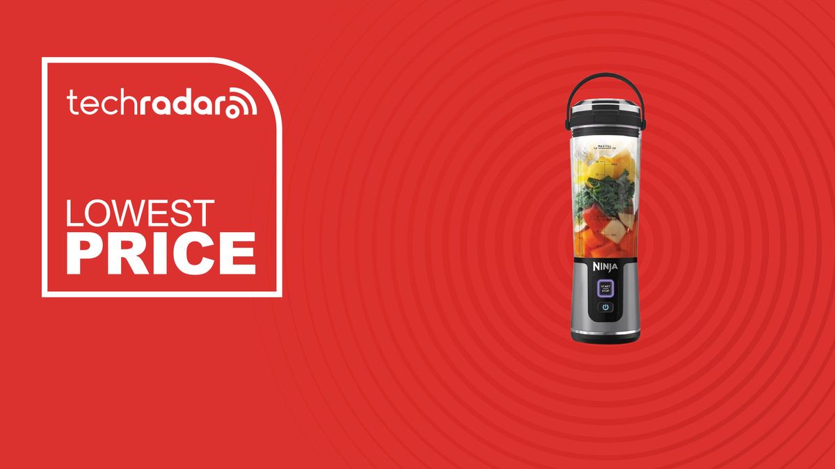 The Ninja Blast blender on a red background with text saying Lowest Price.