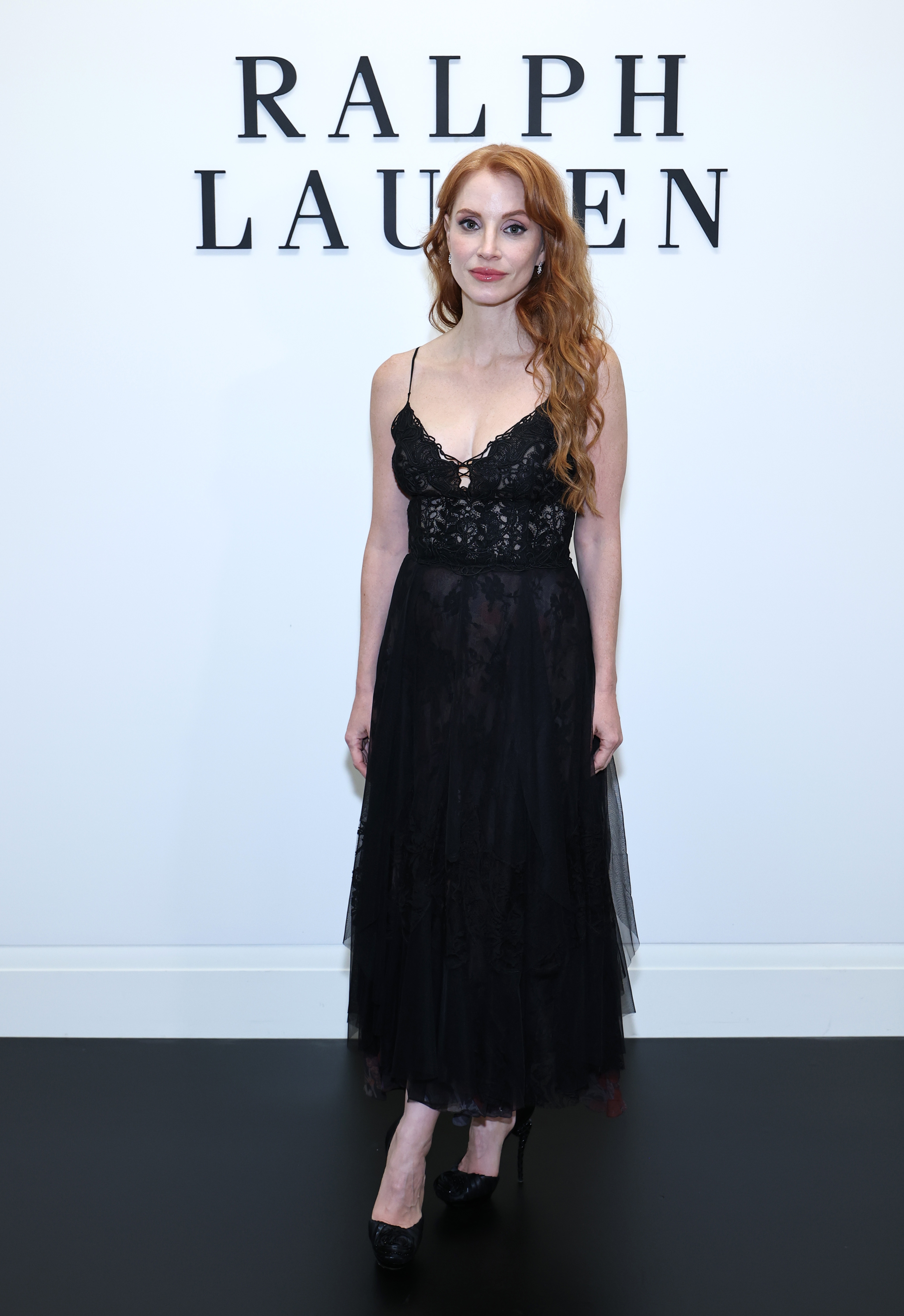Jessica Chastain arrived at the Ralph Lauren show in head-to-toe designer