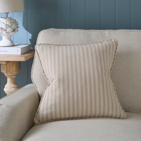 Ticking Stripe Piped Cotton Square Cushion Cover