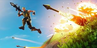 A players flees rockets in Fortnite.