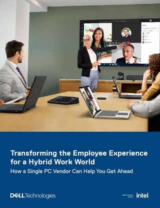 Whitepaper cover with image of colleagues in a boardroom on laptop, and others joining the meeting remotely on screen
