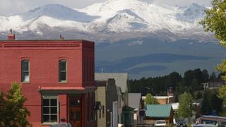 Historic Leadville Colorado with mountains in the background