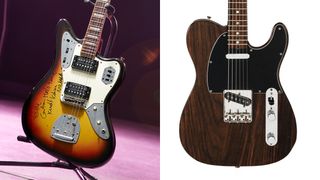 A Kurt Cobain-signed Fender Jaguar (left), Elvis Presley's Rosewood Fender Telecaster