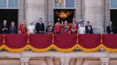 The Royal Family watch the flypast on the balcony of Buckingham Palace after attending the King's Birthday Parade "Trooping the Colour" in London on June 13, 2026