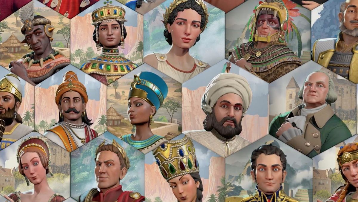 Historical figures posing in a screenshot from Ara: History Untold&#039;s Gamescom trailer