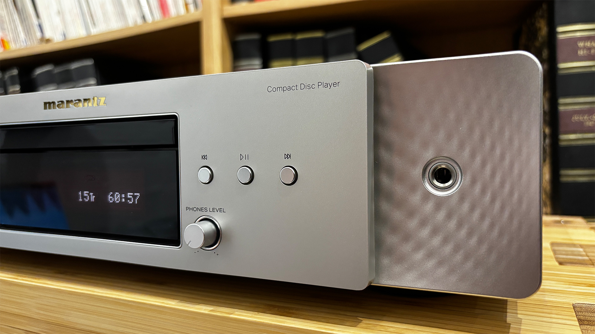 Marantz CD 70 CD player close up on right side of unit and controls