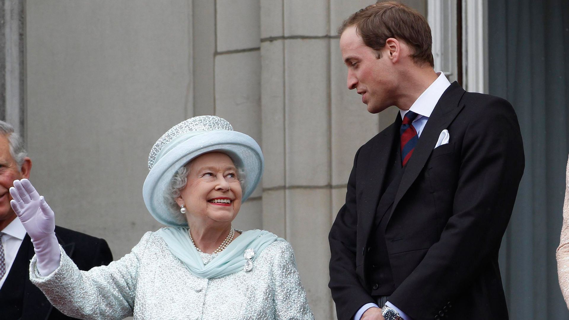Queen Elizabeth II and Prince William on the balcony of Buckingham Palace during the finale of the Queen's Diamond Jubilee celebrations on June 5, 2012