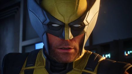 Marvel's Wolverine - close up of Wolverine's face in his game suit with teh cowl up
