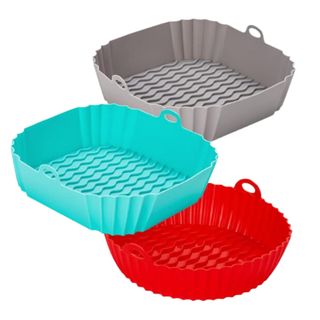 Grey, teal and red Siliz Silicone Air Fryer Liners 