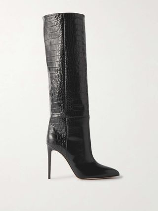 Croc-Effect Leather Knee Boots