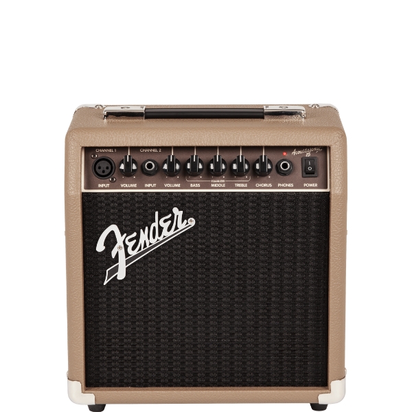 A Fender Acoustasonic 15 acoustic guitar amp