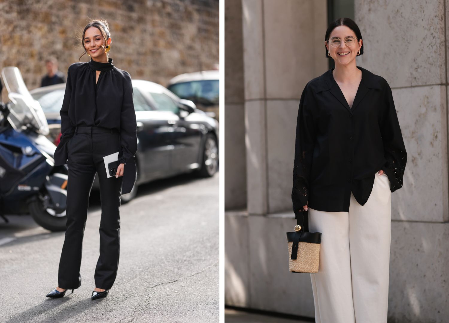 Images of women wearing black blouses