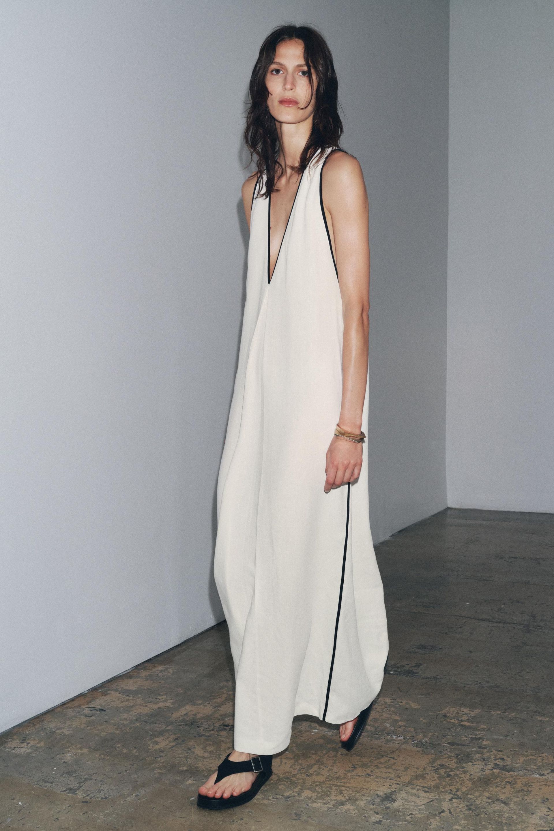 Zw Collection Linen Blend Dress With Trim