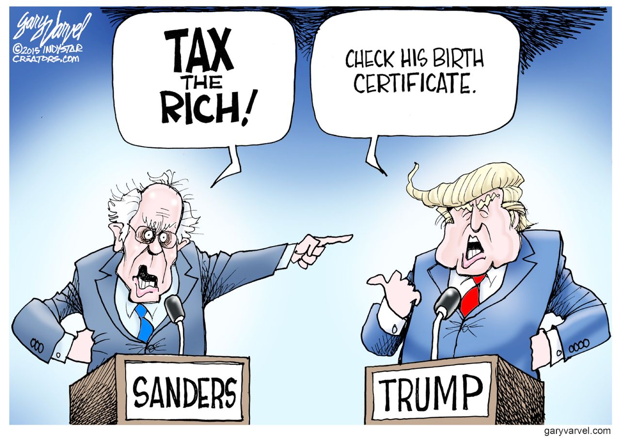 Political cartoon U.S. Donald Trump Bernie Sanders