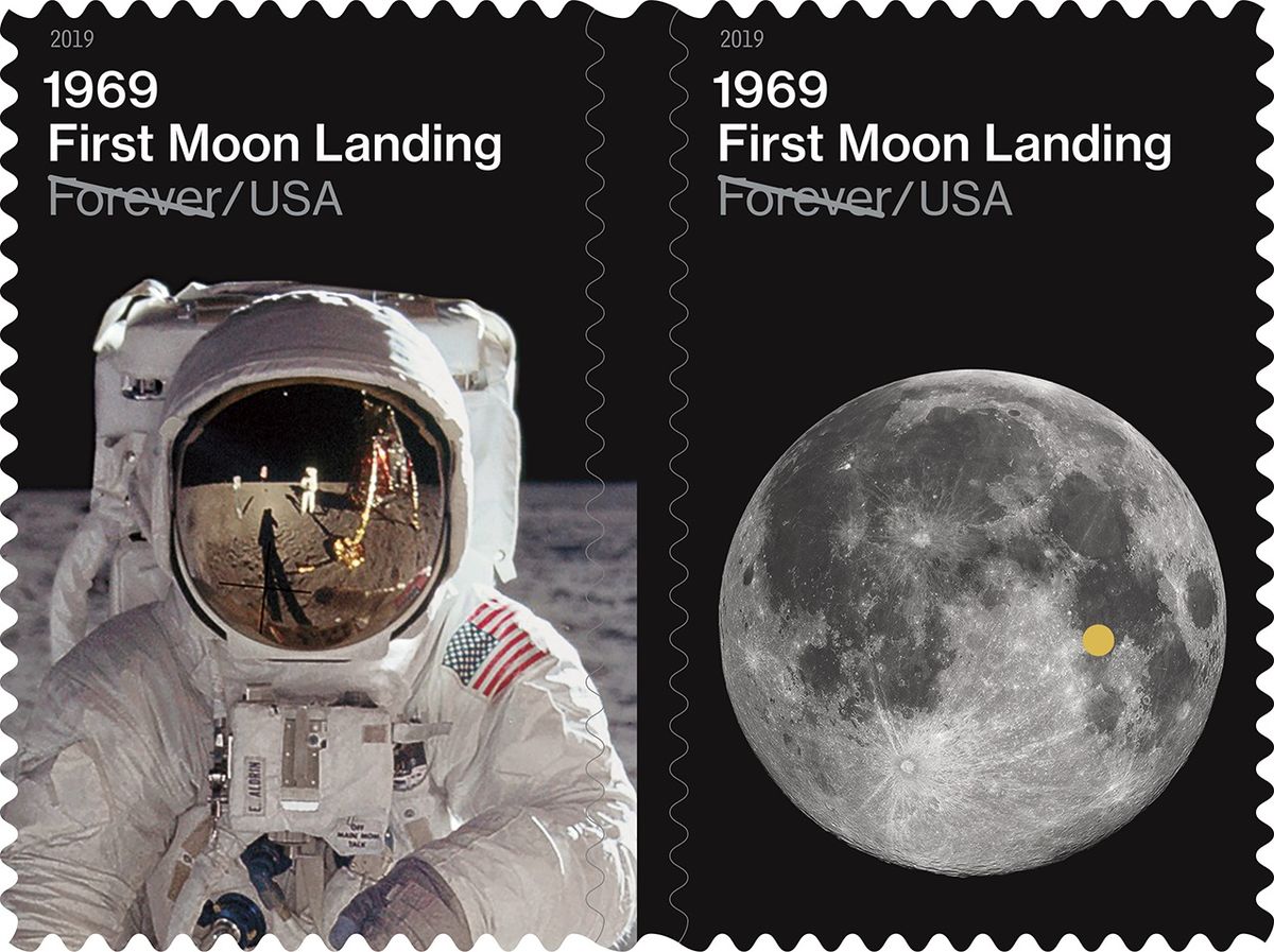 On July 19, 2019, the U.S. Postal Service will release stamps marking the Apollo 11 moon landing.