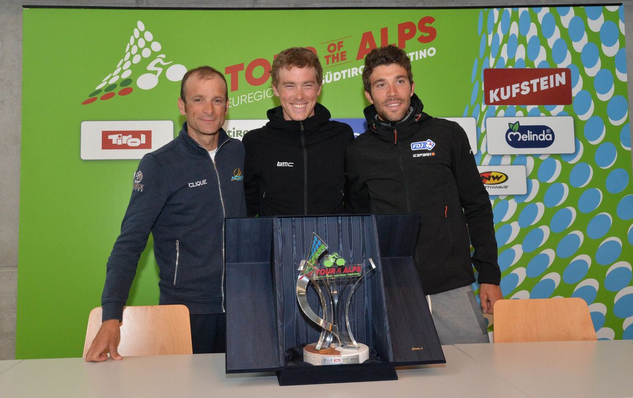 Michele Scarponi, Rohan Dennis and Thibaut Pinot at the Tour of the Alps pre-race press conference