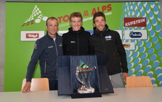 Michele Scarponi, Rohan Dennis and Thibaut Pinot at the Tour of the Alps pre-race press conference