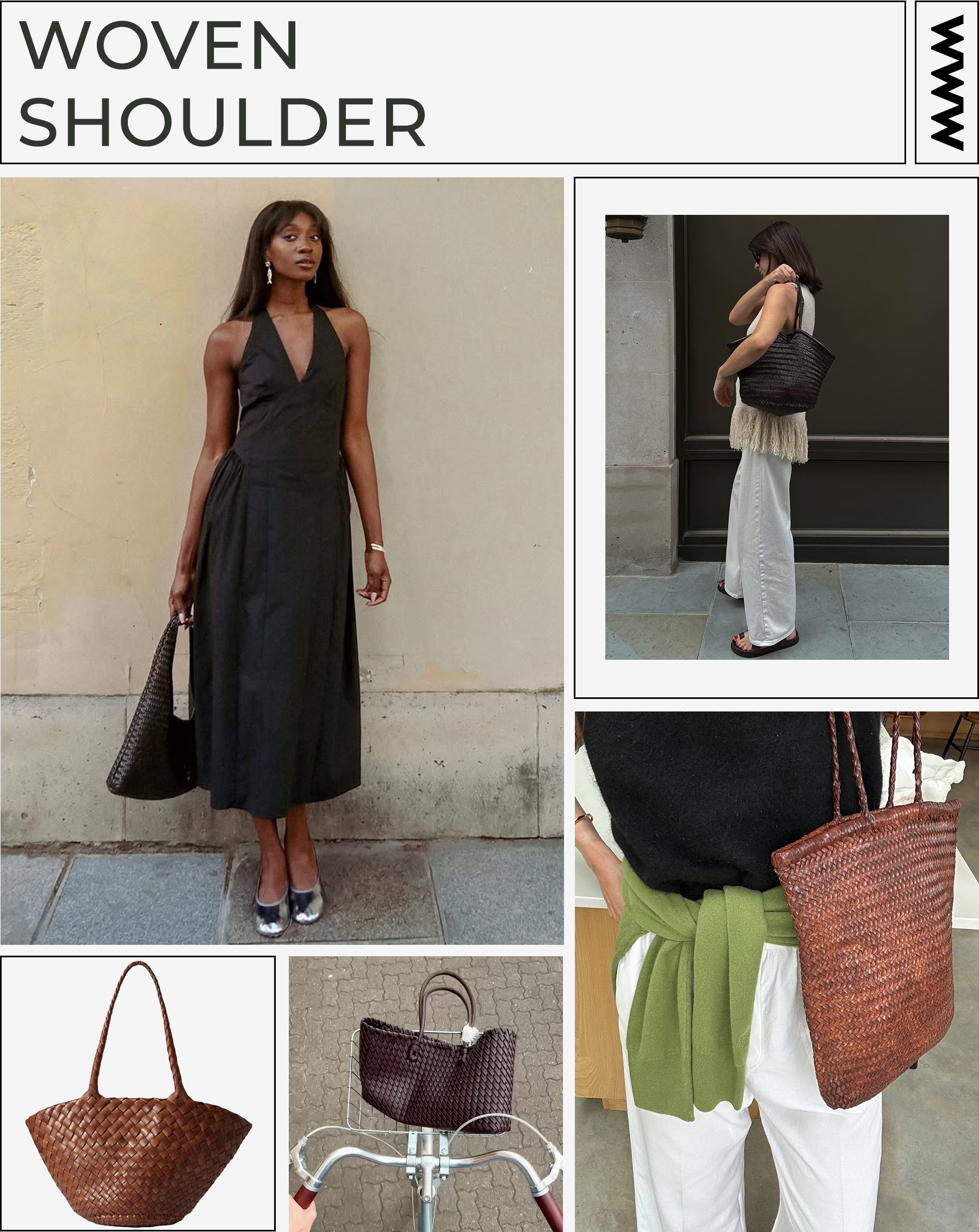 women wearing woven shoulder bags