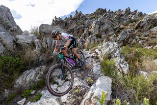 Candice Lill and Amy Wakefield during stage 1 of the 2023 Absa Cape Epic Mountain Bike stage race from Hermanus High School in Hermanus, South Africa on the 20 th March 2023. Photo Sam Clark