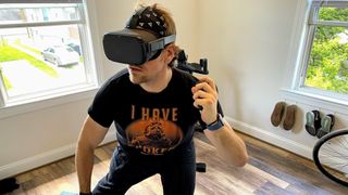 Russell Holly works out with the Oculus Quest 1, playing exercise game Supernatural