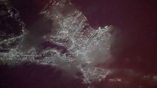 Screenshot from a video captured from the International Space Station showing hundreds of fireworks displays in the Los Angeles area on July 4, 2026.