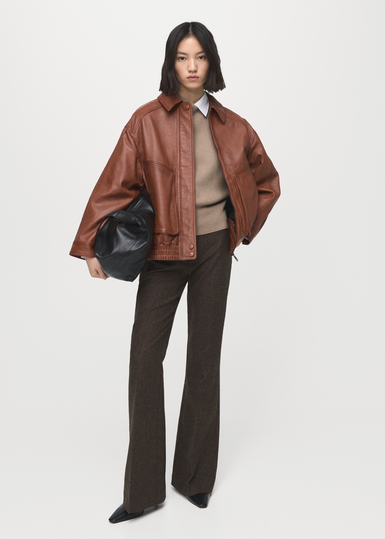 Oversized Leather Jacket - Women | Mango United Kingdom