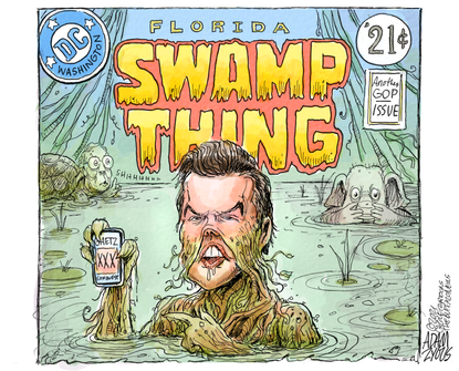 Political Cartoon U.S. matt gaetz swamp thing