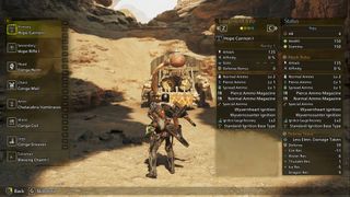 Inspecting the equipped Heavy Bowgun in the menus of Monster Hunter Wilds.