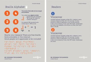 Blind users need to be considered in more designs – these cards suggest some tips [click the image to see it full-size]