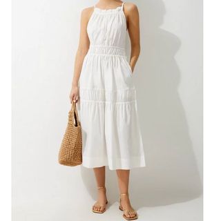 Cotton Woven Shirred Tiered Maxi Dress