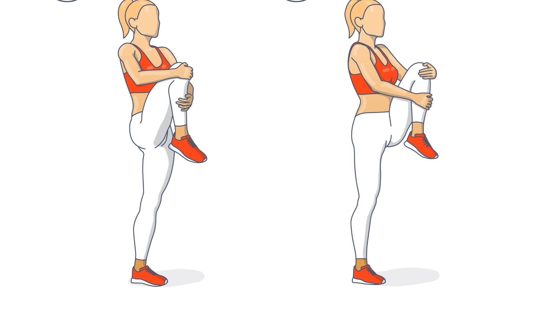 Vector female standing on one leg holding knee to chest during balance test