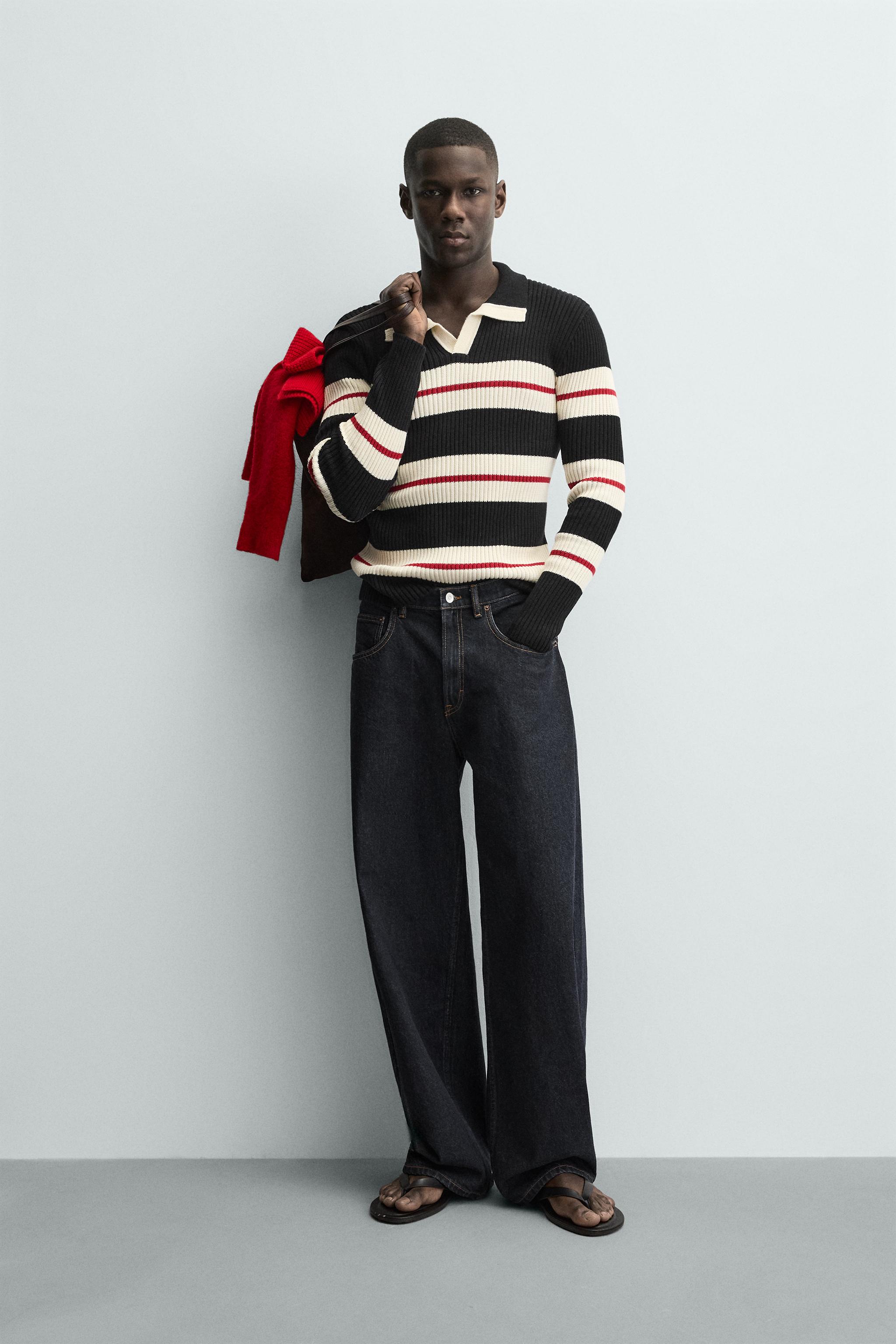 Striped Jacquard Knit Polo Shirt