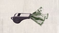 Photo collage of a whistle stuffed with dollar bills