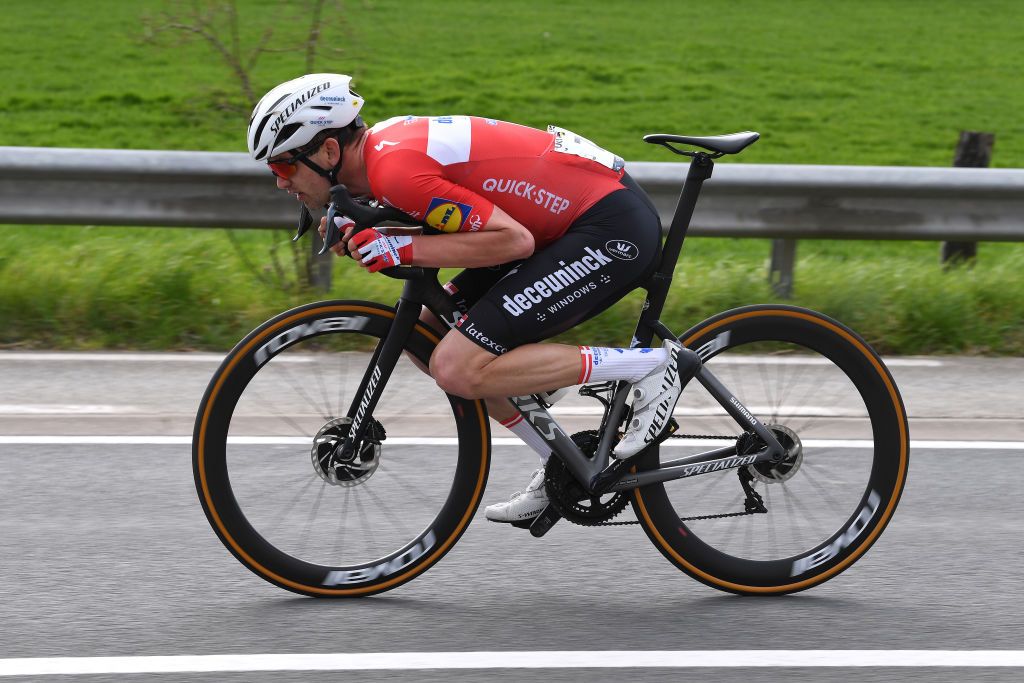 HARELBEKE BELGIUM MARCH 26 Kasper Asgreen of Denmark and Team Deceuninck QuickStep during the 64th E3 Saxo Bank Classic 2021 a 2039km race from Harelbeke to Harelbeke Breakaway E3SaxobankClassic on March 26 2021 in Harelbeke Belgium Photo by Tim de WaeleGetty Images