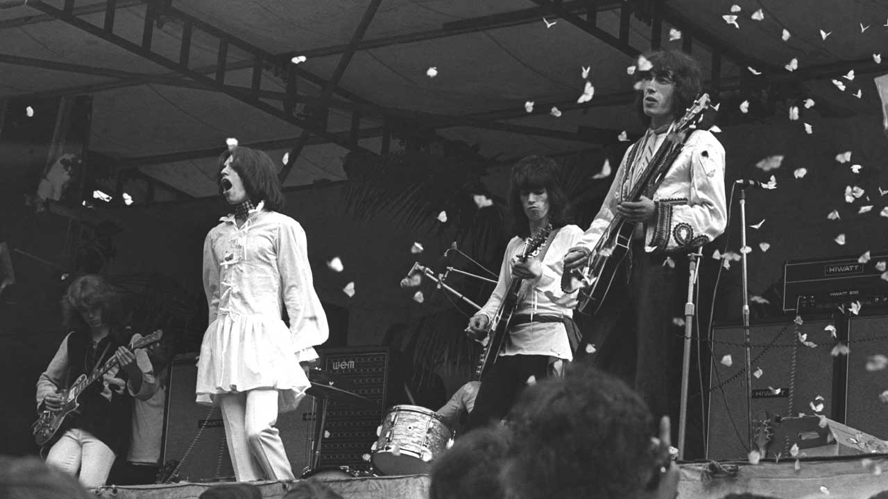 The moment when 3,500 white butterflies were released as The Rolling Stones played a free concert in front of about 150,000 pop fans in London's Hyde Park.