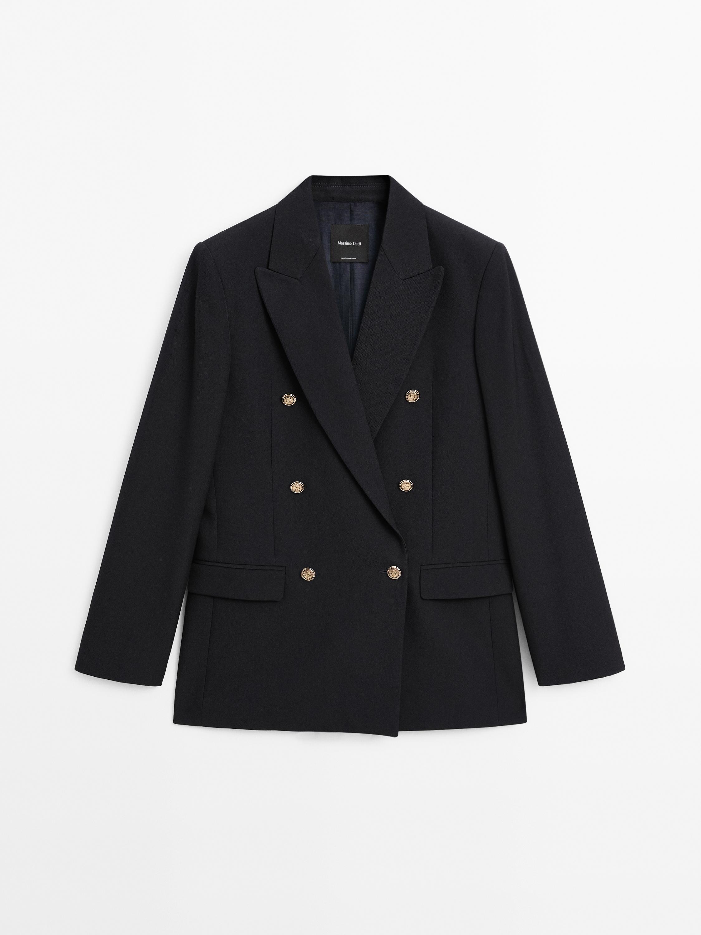 Massimo Dutti, Wool Blend Blazer With Gold Buttons