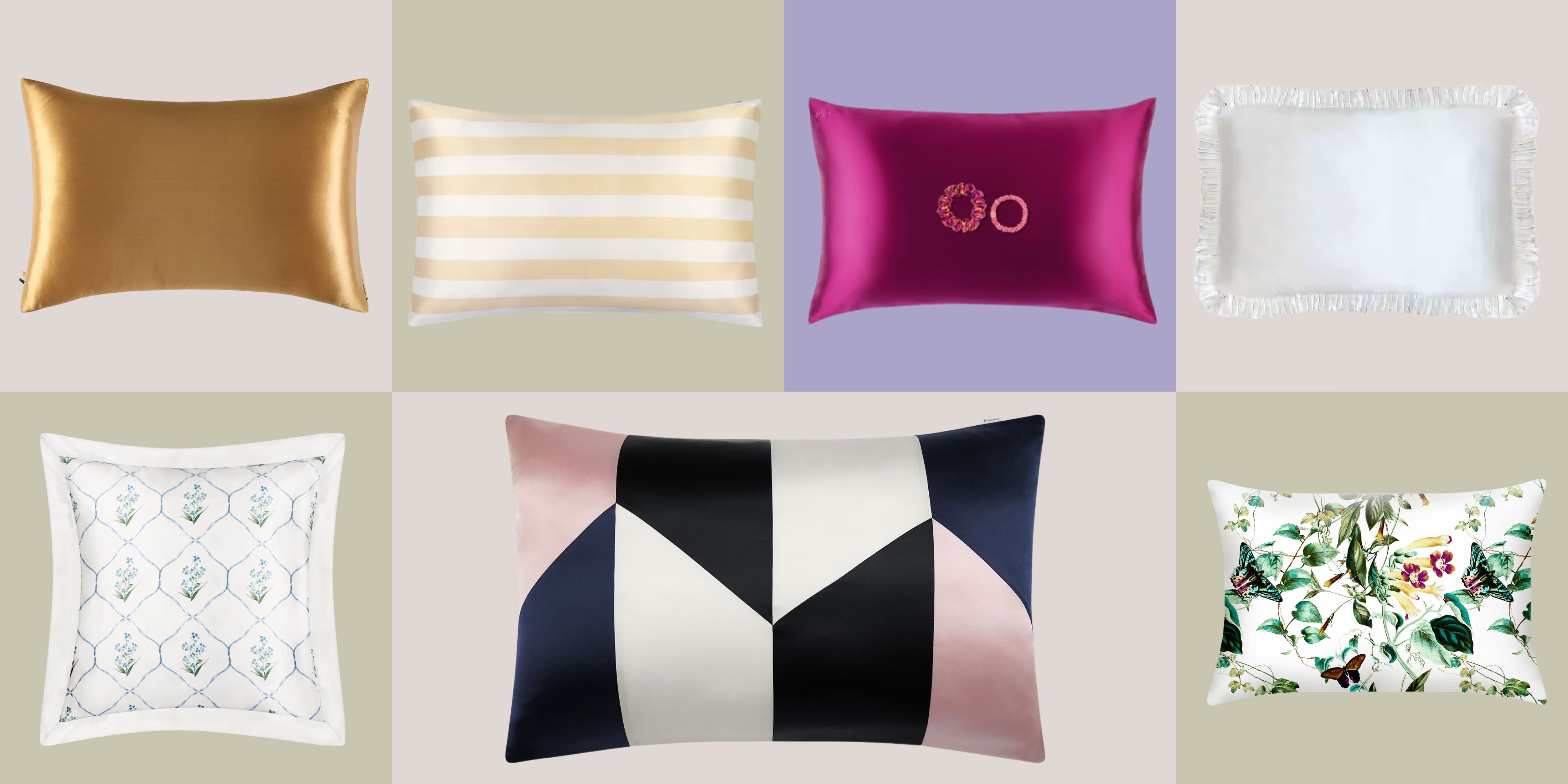 Best silk pillowcases pictured against a colorful checkered background