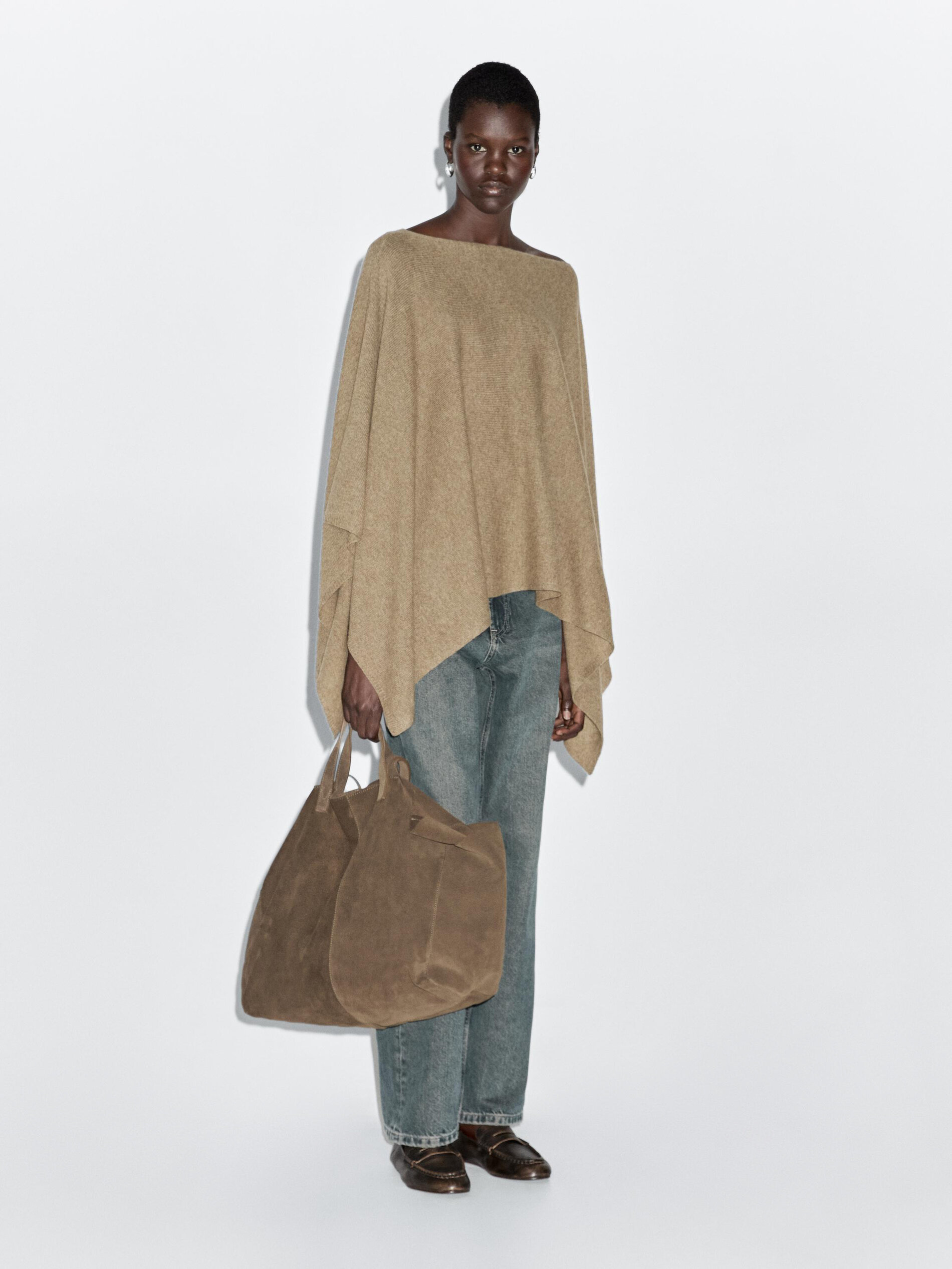 100% Wool Asymmetric Knit Cape