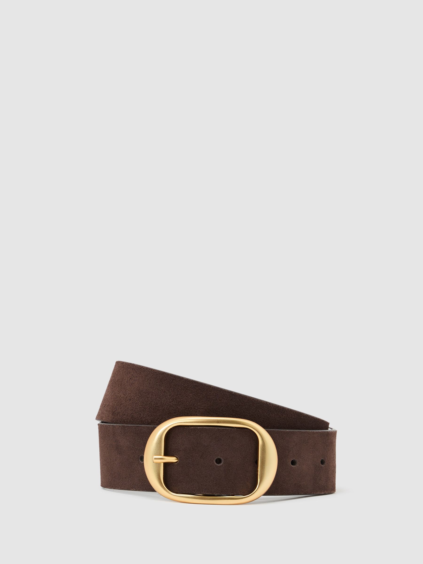Suede Oval-Buckle Belt in Chocolate