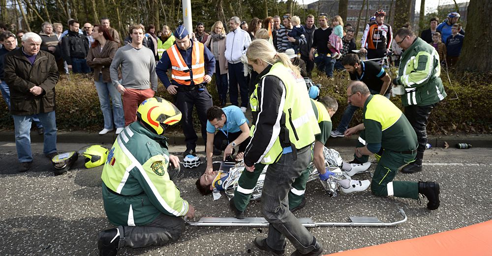The medics took every precaution with Maxime Daniel (AG2R La Mondiale)
