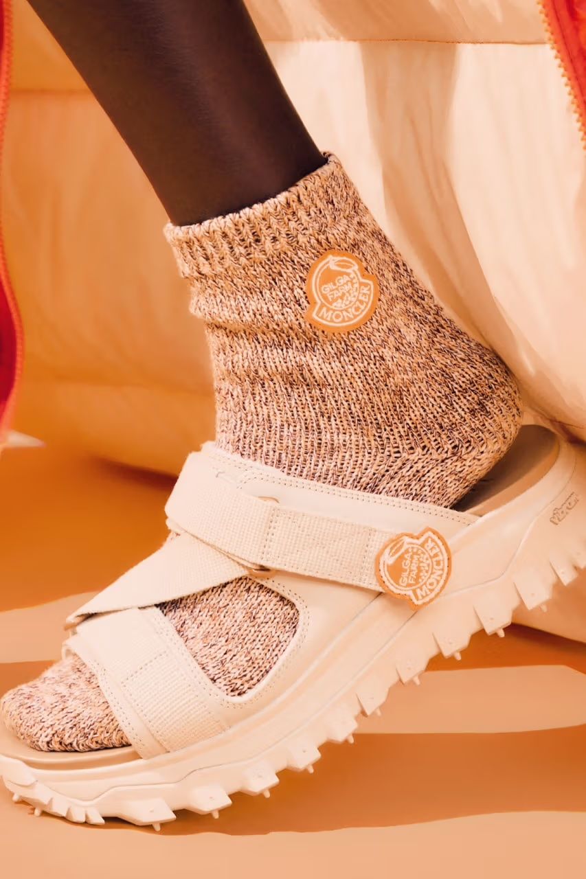 Moncler x Donald Glover sandals on foot