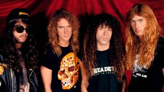 Megadeth posing for a photograph in 1991