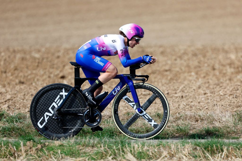 SITTARD WATERSLEY NETHERLANDS SEPTEMBER 03 Amanda Spratt of Australia and Team BikeExchange Jayco sprints during the 25th Simac Ladies Tour 2022 Stage 5 a 178km individual time trial stage from Windraak to Sittard Watersley SLT2022 UCIWWT on September 03 2022 in Sittard Watersley Netherlands Photo by Bas CzerwinskiGetty Images