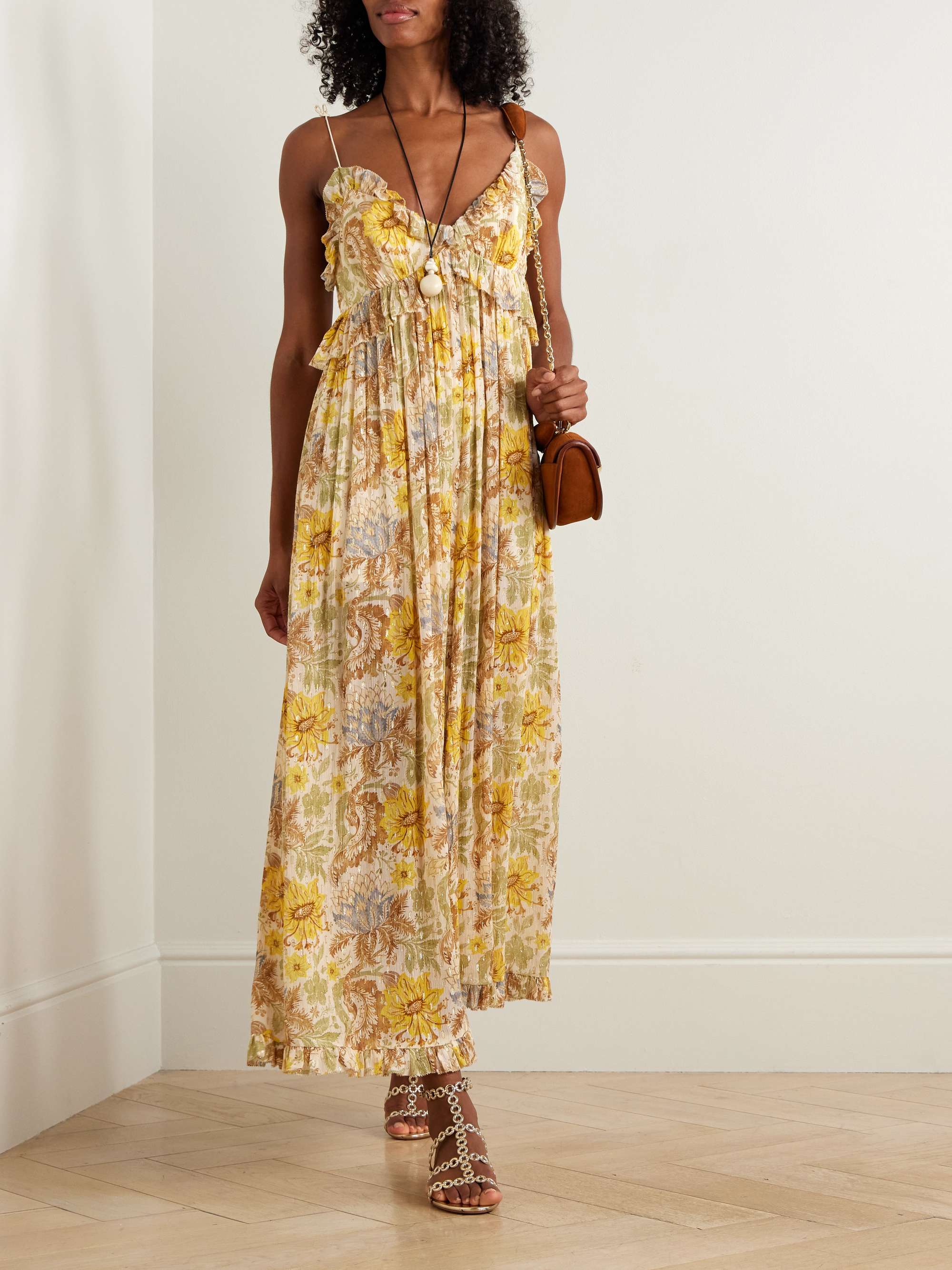 Daylight Ruffled Floral-Print Metallic Fil Coup&amp;eacute; Gauze Jumpsuit