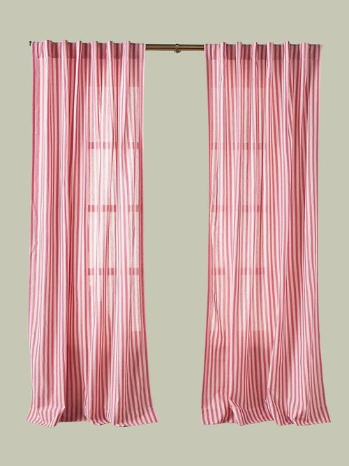 Solenne Cotton Jacquard Scalloped Stripe Curtain in Pink