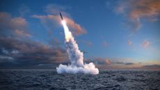 In this stock image, a ballistic missile launches from underwater.