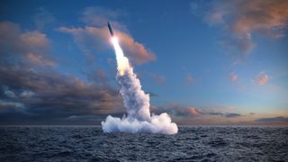 In this stock image, a ballistic missile launches from underwater.