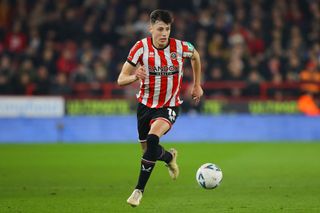 Anel Ahmedhodzic of Sheffield United during the Emirates FA Cup Fourth Round Replay match between Sheffield United and Wrexham at Bramall Lane on February 07, 2023 in Sheffield, England.