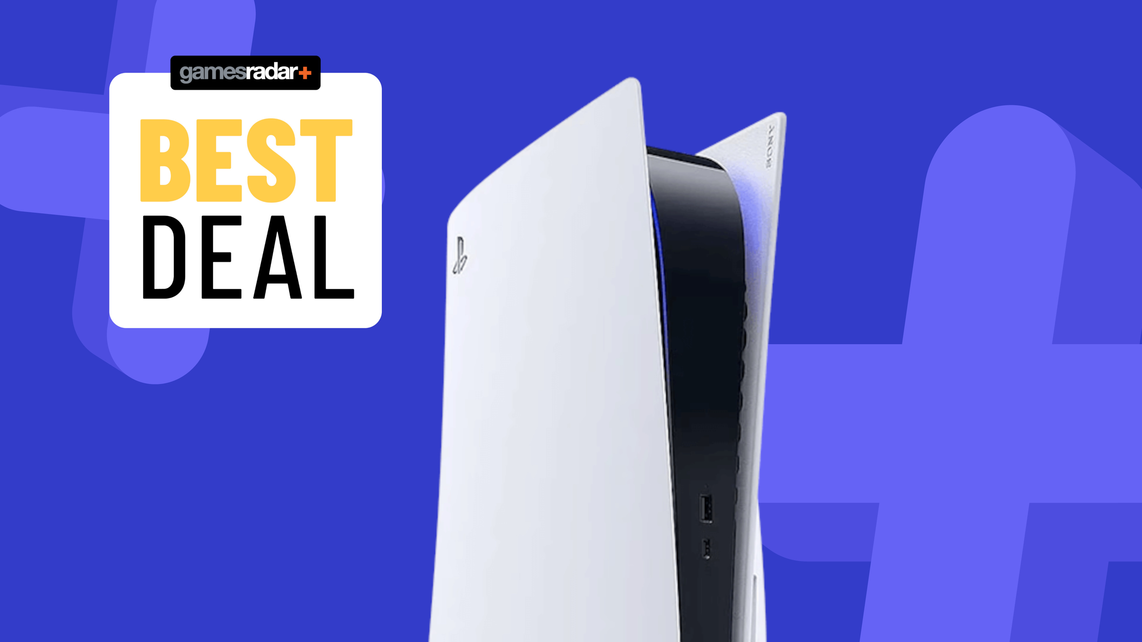 PS5 Digital Edition on a blue background with yellow best deal badge