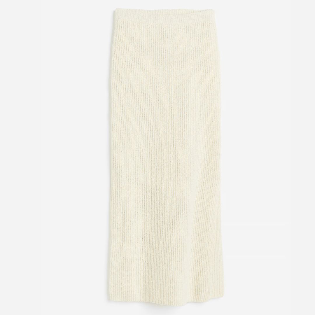 H&amp;amp;M Cream Ribbed Knitted Skirt